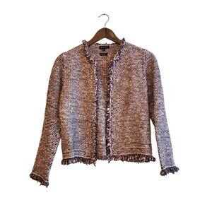 MASSIMO DUTTI | Tweed Frayed Hem Open Purple Italian Yarn Blazer